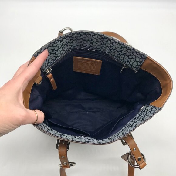 Coach Blue and Tan Canvas Signature Gallery Monogram Tote Bag F11526 - Picture 10 of 11